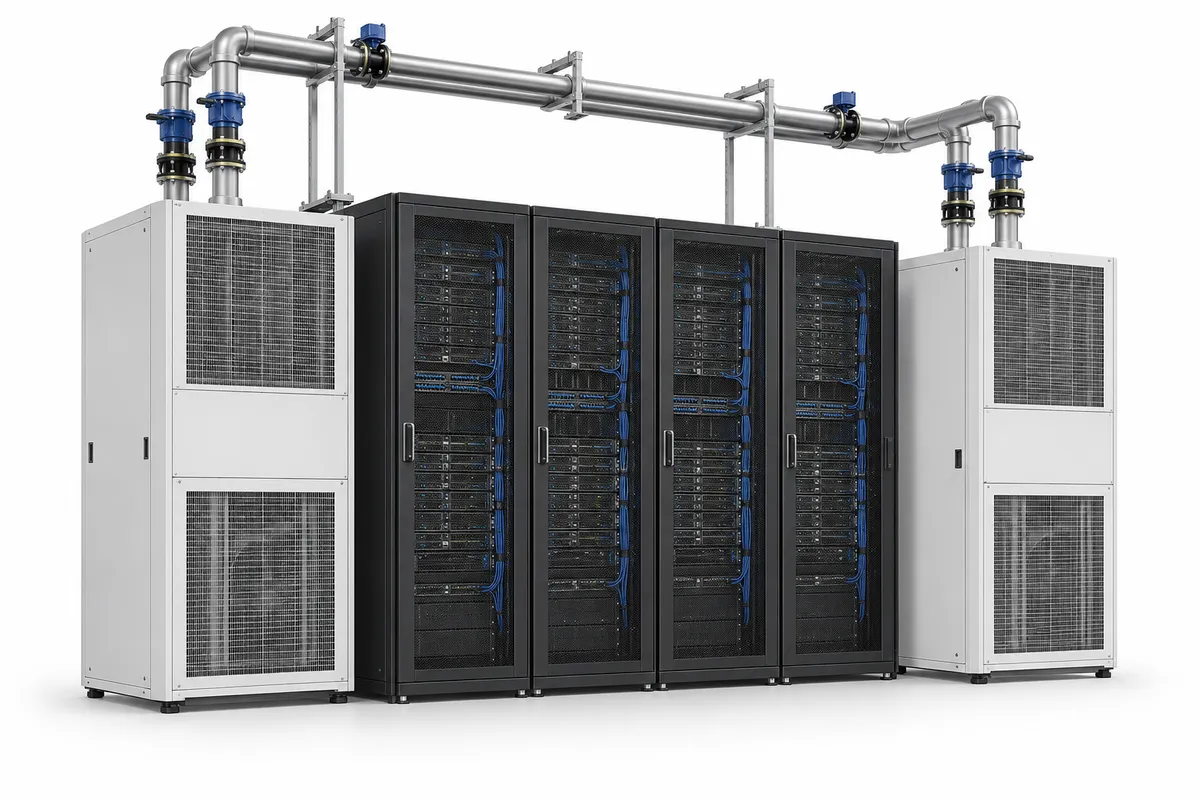 Precision cooling cabinets beside a row of racks.