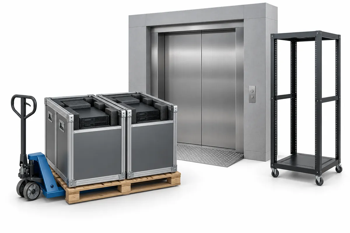 Server crates at a data-centre receiving bay.