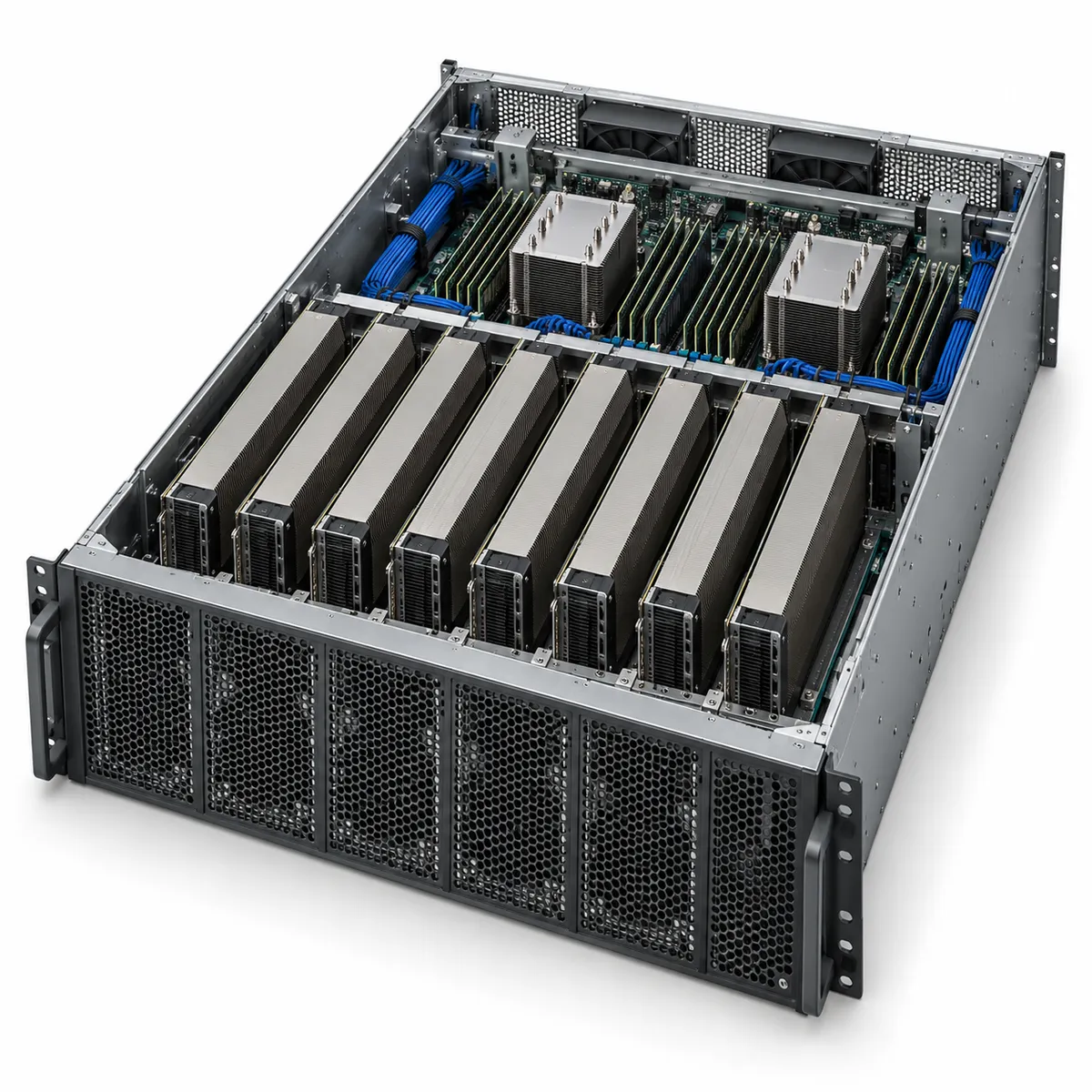 A 4U server with eight PCIe GPU cards.
